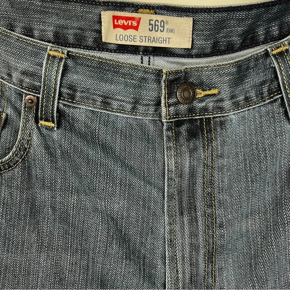 Levi’s 569 Loose Straight Jeans 36x32 Vintage Wash 2011 Stained Thrashed